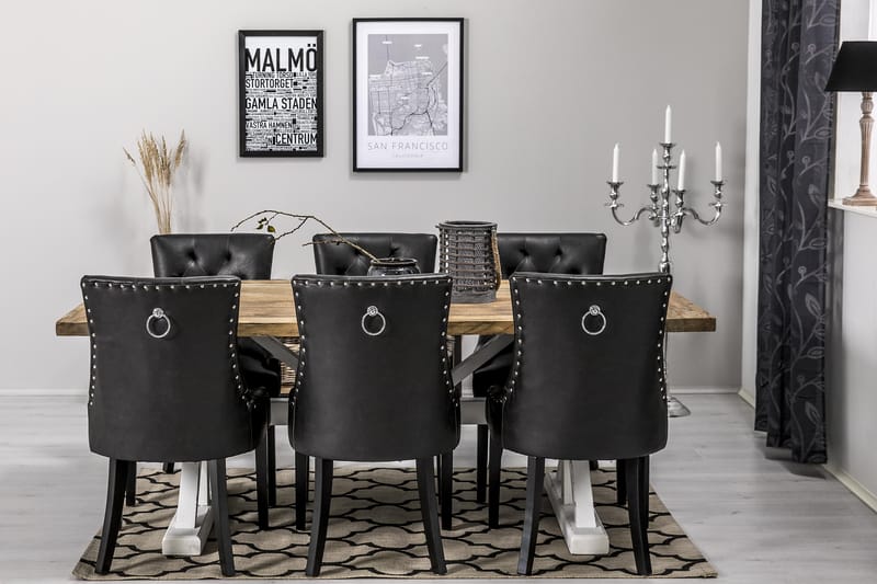 LIRE Förlängningsbart Bord 200 Natur/Vit+6 CARMINE Stol Svar - Matgrupp & matbord med stolar