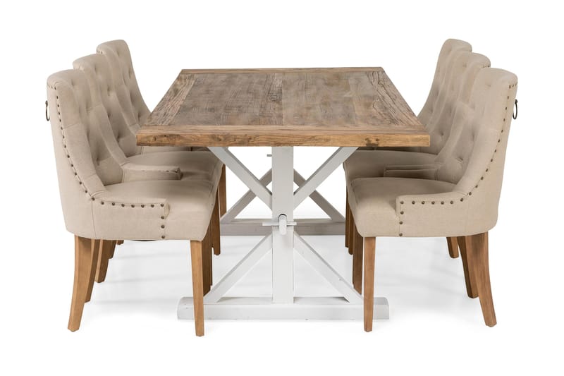 LIRE Förlängningsbart Bord 200 Natur/Vit+6 COOLFAX Stol Beig - Matgrupp & matbord med stolar