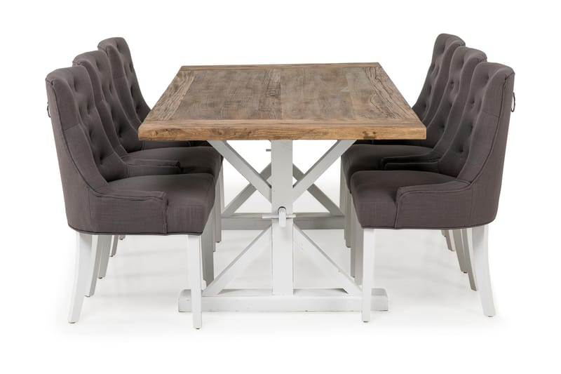 LIRE Förlängningsbart Bord 200 Natur/Vit+6 COOLFAX Stol Grå - Matgrupp & matbord med stolar