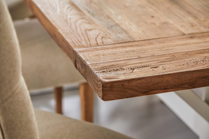 LIRE Förlängningsbart Bord 200 Natur/Vit+6 JENCA Stol Beige - Matgrupp & matbord med stolar