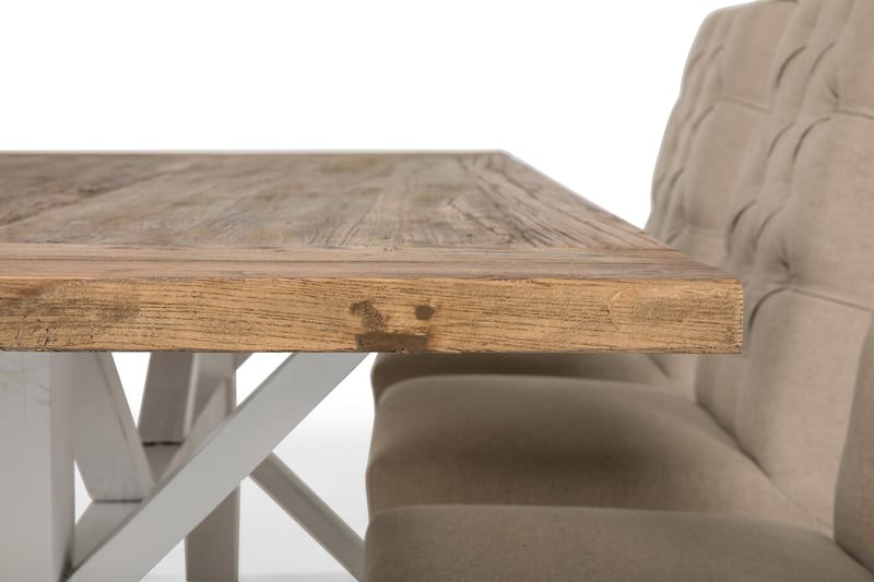 LIRE Förlängningsbart Bord 200 Natur/Vit+6 JENCA Stol Beige - Matgrupp & matbord med stolar