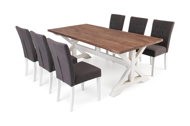 LIRE Förlängningsbart Bord 200 Natur/Vit+6 JENCA Stol Grå - Matgrupp & matbord med stolar