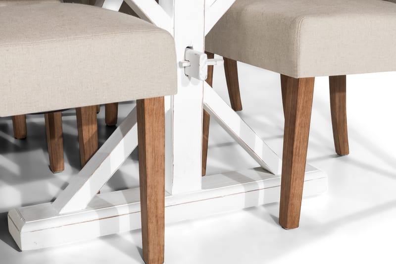 LIRE Förlängningsbart Bord 200 Natur/Vit+6 SELMA Stol Beige - Matgrupp & matbord med stolar