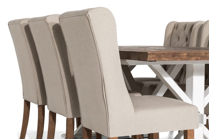 LIRE Förlängningsbart Bord 200 Natur/Vit+6 SELMA Stol Beige - Matgrupp & matbord med stolar