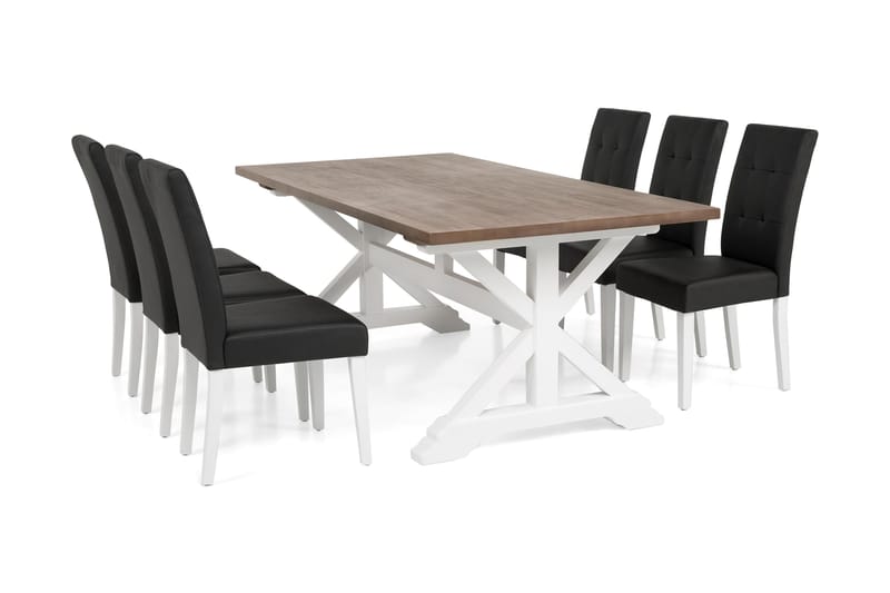 LIRE Förlängningsbart Bord 200 Natur/Vit+6 STILO Stol Svart - Matgrupp & matbord med stolar