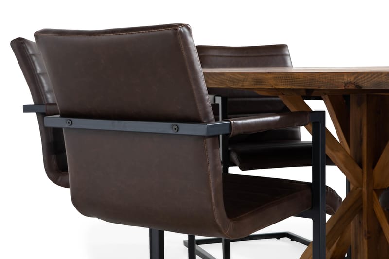 LIRE Matbord Ø150 + 6 HENRY Stolar Vintage Alm/Mörkbrun - Matgrupp & matbord med stolar
