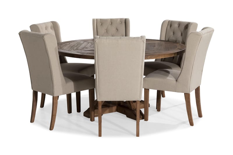 LIRE Matgrupp 150 Rund + 6 SELMA Stol Vintage Alm/Beige - Möbler - Matplats - Matgrupp & matbord med stolar