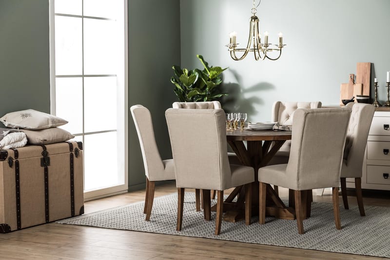 LIRE Matgrupp 150 Rund + 6 SELMA Stol Vintage Alm/Beige - Möbler - Matplats - Matgrupp & matbord med stolar