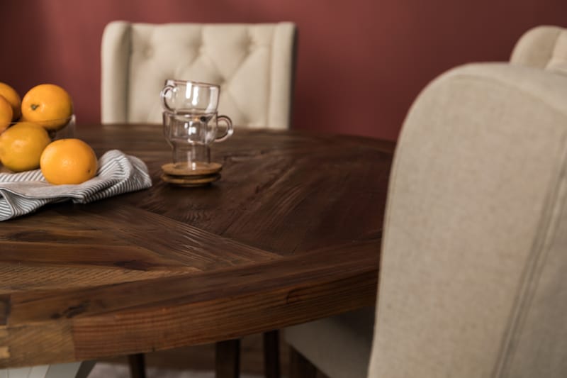 LIRE Matgrupp 150 Rund + 6 SELMA Stol Vintage Alm/Beige - Möbler - Matplats - Matgrupp & matbord med stolar
