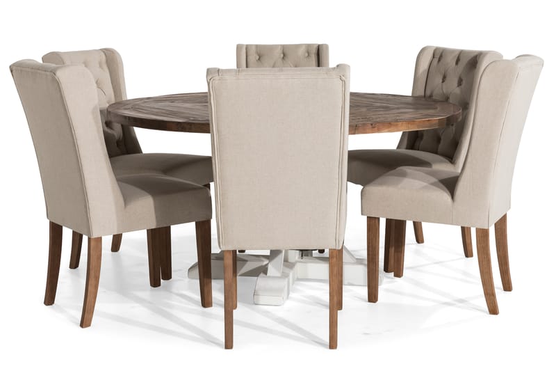 LIRE Matgrupp 150 Rund + 6 SELMA Stol Vintage Alm/Beige - Möbler - Matplats - Matgrupp & matbord med stolar