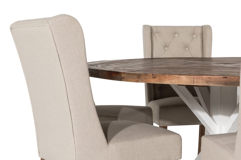 LIRE Matgrupp 150 Rund + 6 SELMA Stol Vintage Alm/Beige - Möbler - Matplats - Matgrupp & matbord med stolar