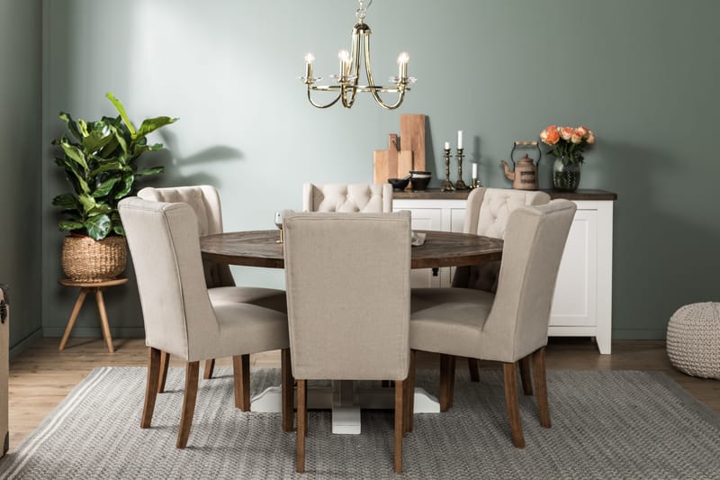 LIRE Matgrupp 150 Rund + 6 SELMA Stol Vintage Alm/Beige - Möbler - Matplats - Matgrupp & matbord med stolar