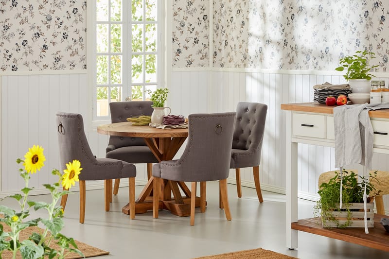 LIRE Matgrupp Rund + 4 VIKTORIA Stol Trä/Grå - Möbler - Matplats - Matgrupp & matbord med stolar