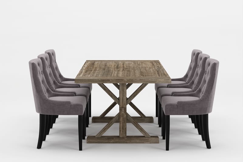 LIRE Premium Matgrupp 200-290 cm + 6 Viktoria Stolar - Grå/Brun - Matgrupp & matbord med stolar