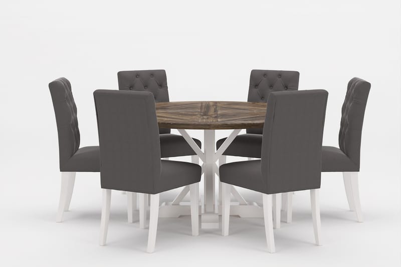 LIRE Premium Matgrupp Rund 150 cm + 6 st Jenny Matstolar - Grå/Brun - Matgrupp & matbord med stolar