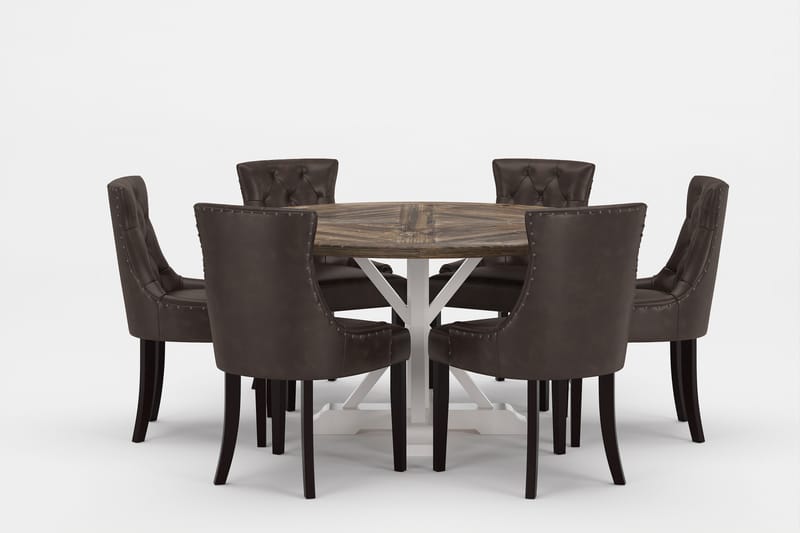 LIRE Premium Matgrupp Rund 150 cm + 6 st CARMINE Matstolar - Mörkbrun/Brun - Matgrupp & matbord med stolar
