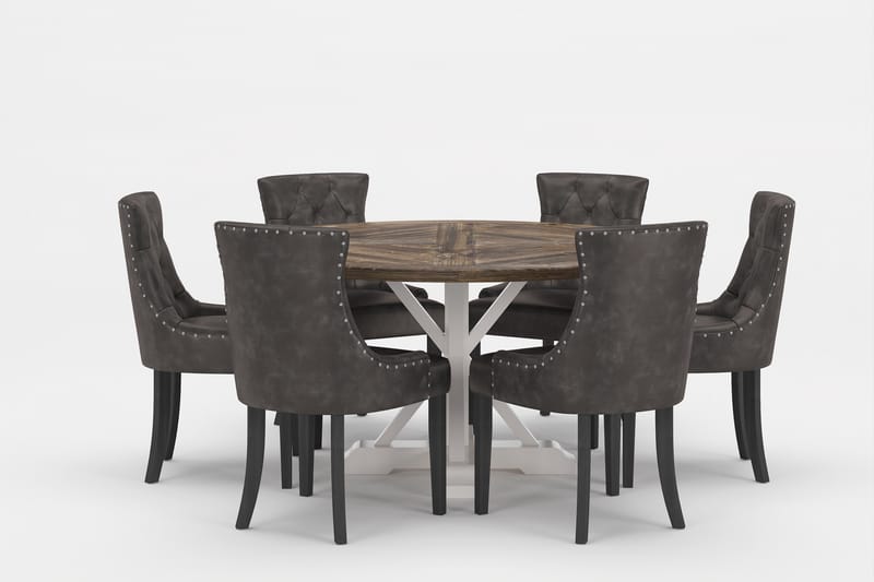 LIRE Premium Matgrupp Rund 150 cm + 6 st CARMINE Matstolar - Grå/Brun - Matgrupp & matbord med stolar