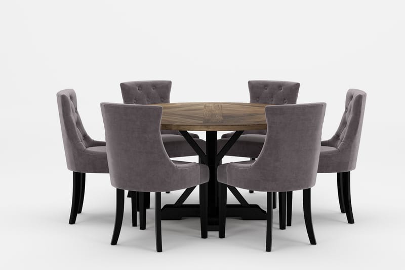 LIRE Premium Matgrupp Rund 150 cm + 6 st Viktoria Matstolar - Grå/Brun - Matgrupp & matbord med stolar