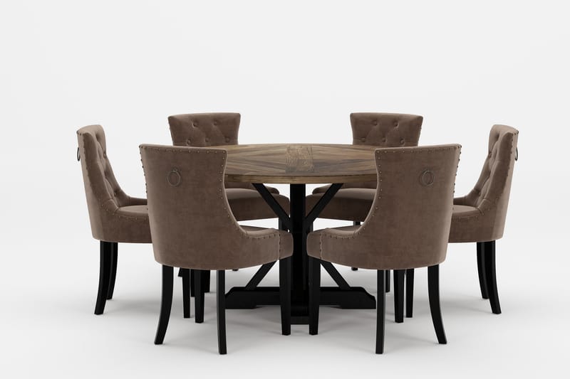LIRE Premium Matgrupp Rund 150 cm + 6 st Viktoria Matstolar - Brun - Möbler - Matplats - Matgrupp & matbord med stolar