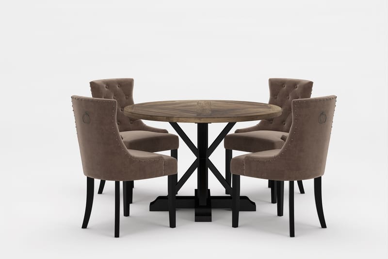 LIRE Premium Matgrupp Rund 120 cm + 4 st Viktoria Matstolar - Brun - Matgrupp & matbord med stolar