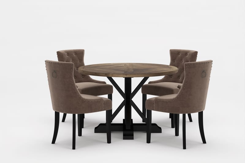LIRE Premium Matgrupp Rund 120 cm + 4 st Viktoria Matstolar - Brun - Möbler - Matplats - Matgrupp & matbord med stolar