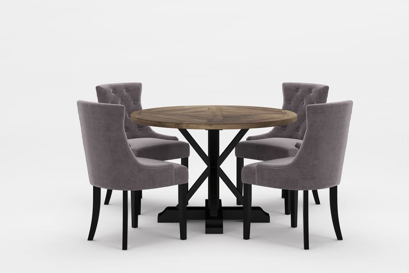 LIRE Premium Matgrupp Rund 120 cm + 4 st Viktoria Matstolar - Grå/Brun - Möbler - Matplats - Matgrupp & matbord med stolar