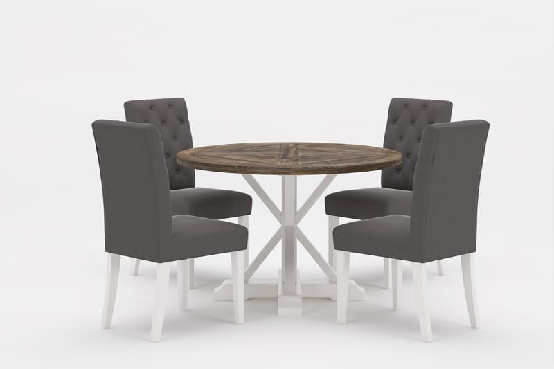 LIRE Premium Matgrupp Rund 120 cm + 4 st Jenny Matstolar - Grå/Brun - Matgrupp & matbord med stolar