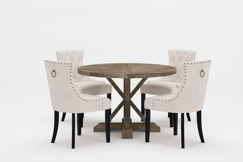 LIRE Premium Matgrupp Rund 120 cm + 4 st Viktoria Matstolar - Vit/Brun - Möbler - Matplats - Matgrupp & matbord med stolar