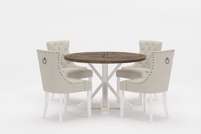 LIRE Premium Matgrupp Rund 120 cm + 4 st Viktoria Matstolar - Vit/Brun - Möbler - Matplats - Matgrupp & matbord med stolar