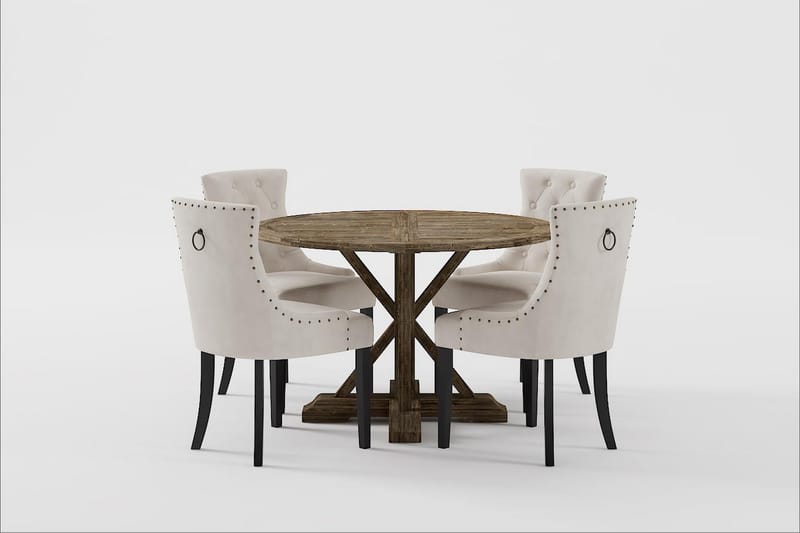 LIRE Premium Matgrupp 120-160 cm + 4 Viktoria Stolar - Vit/Brun - Matgrupp & matbord med stolar