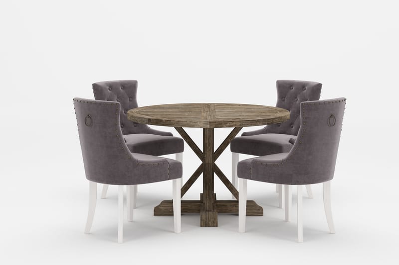 LIRE Premium Matgrupp 120-160 cm + 4 Viktoria Stolar - Grå/Brun - Matgrupp & matbord med stolar