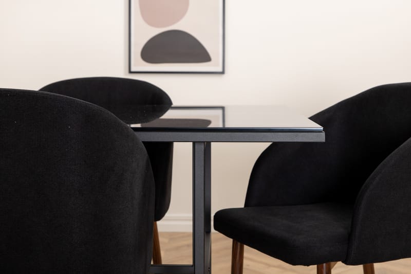 LIRIS Matbord 200 cm Glas/Svart + 6 INTORP Stolar Brun - Möbler - Matplats - Matgrupp & matbord med stolar