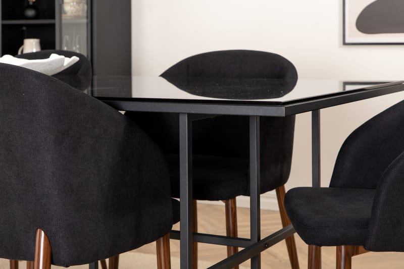 LIRIS Matbord 200 cm Glas/Svart + 6 INTORP Stolar Brun - Möbler - Matplats - Matgrupp & matbord med stolar