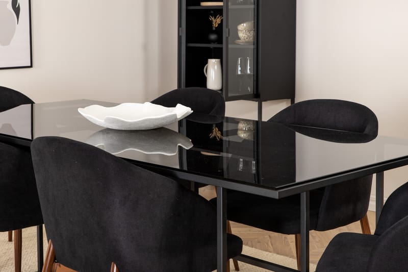 LIRIS Matbord 200 cm Glas/Svart + 6 INTORP Stolar Brun - Möbler - Matplats - Matgrupp & matbord med stolar