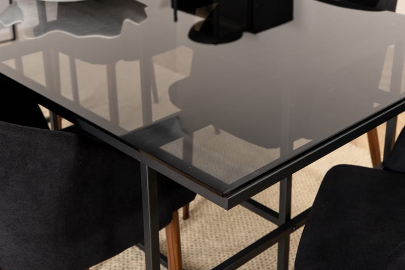 LIRIS Matbord 200 cm Glas/Svart + 6 INTORP Stolar Brun - Möbler - Matplats - Matgrupp & matbord med stolar