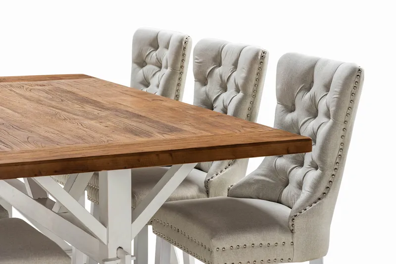 Lyon Förlängningsbar Matgrupp 200 cm inkl 6 Bergviken Stolar - Brun/Vit - Möbler - Matplats - Matgrupp & matbord med stolar