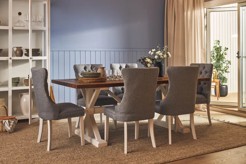 Lyon Förlängningsbar Matgrupp 200 cm inkl 6 Bergviken Stolar - Brun/Vit - Möbler - Matplats - Matgrupp & matbord med stolar