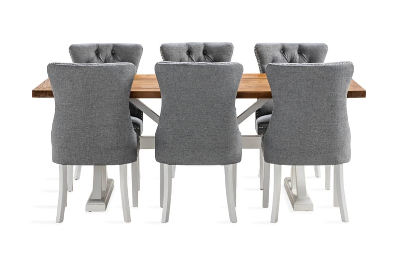 Lyon Förlängningsbar Matgrupp 200 cm inkl 6 Bergviken Stolar - Brun/Vit - Möbler - Matplats - Matgrupp & matbord med stolar