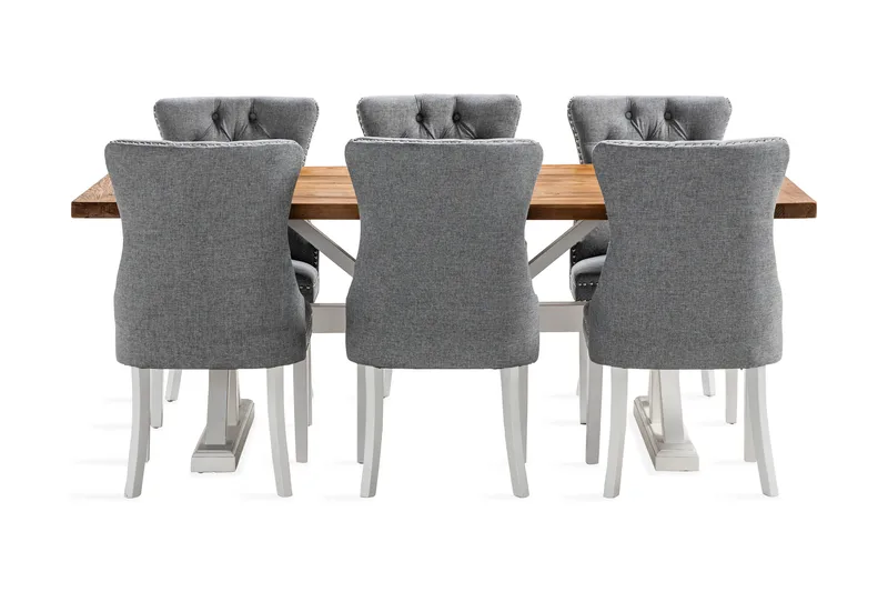 Lyon Förlängningsbar Matgrupp 200 cm inkl 6 Bergviken Stolar - Brun/Vit - Möbler - Matplats - Matgrupp & matbord med stolar