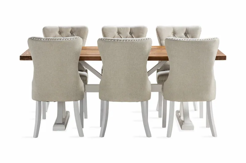 Lyon Förlängningsbar Matgrupp 200 cm inkl 6 Bergviken Stolar - Brun/Vit - Möbler - Matplats - Matgrupp & matbord med stolar