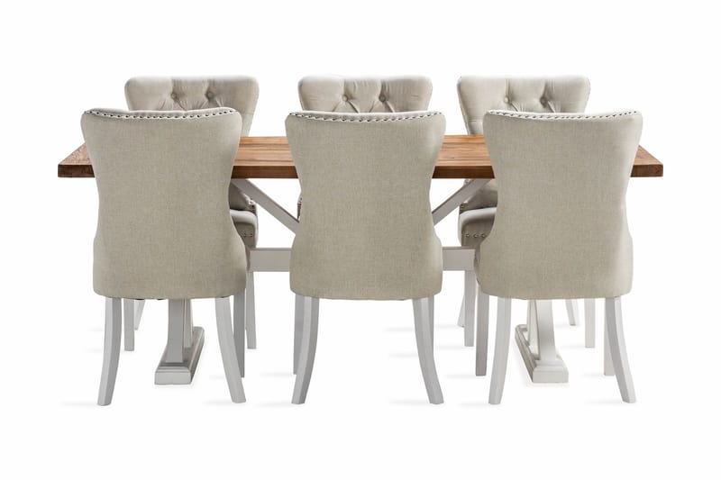 Lyon Förlängningsbar Matgrupp 200 cm inkl 6 Bergviken Stolar - Brun/Vit - Möbler - Matplats - Matgrupp & matbord med stolar