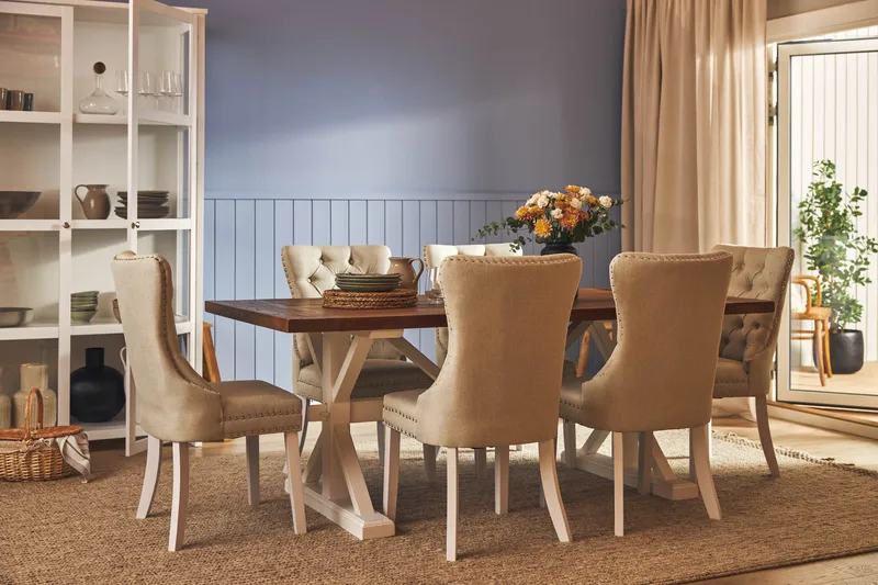 Lyon Förlängningsbar Matgrupp 200 cm inkl 6 Bergviken Stolar - Brun/Vit - Möbler - Matplats - Matgrupp & matbord med stolar