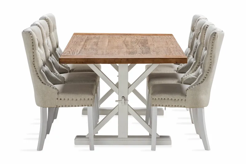 Lyon Förlängningsbar Matgrupp 200 cm inkl 6 Bergviken Stolar - Brun/Vit - Möbler - Matplats - Matgrupp & matbord med stolar