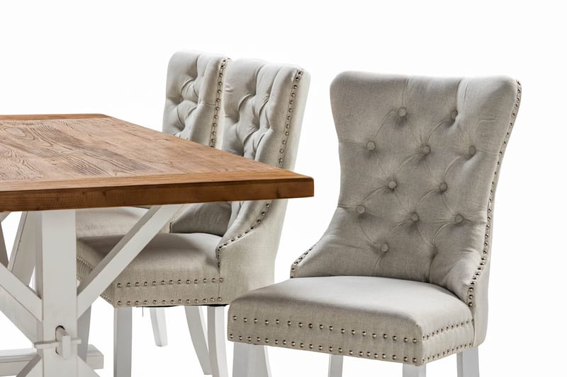 Lyon Förlängningsbar Matgrupp 200 cm inkl 6 Bergviken Stolar - Brun/Vit - Möbler - Matplats - Matgrupp & matbord med stolar