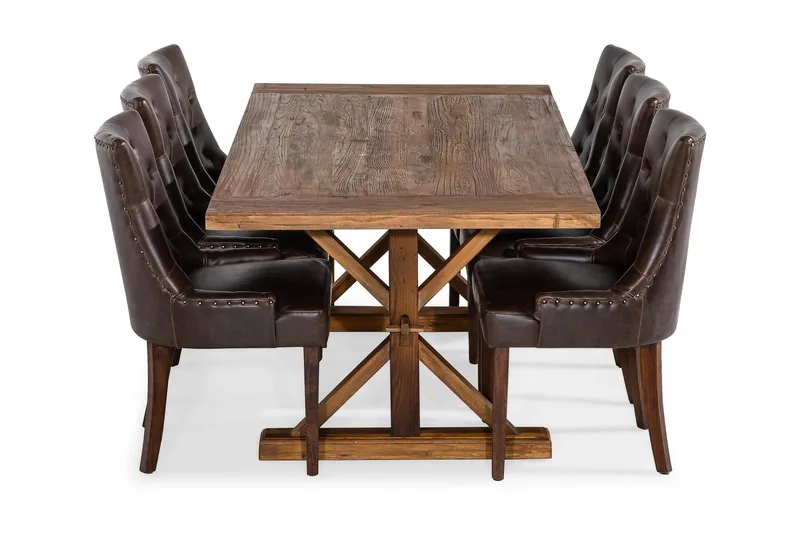 Lyon Förlängningsbar Matgrupp 200 cm med 6 Tuva Fåtölj - Natur/Brun - Möbler - Matplats - Matgrupp & matbord med stolar