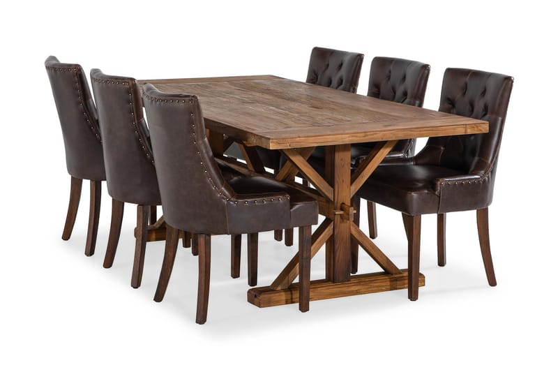 Lyon Förlängningsbar Matgrupp 200 cm med 6 Tuva Fåtölj - Natur/Brun - Möbler - Matplats - Matgrupp & matbord med stolar