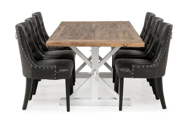 Lyon Förlängningsbar Matgrupp 200 cm med 6 Tuva Fåtölj - Natur/Vit/Svart - Möbler - Matplats - Matgrupp & matbord med stolar