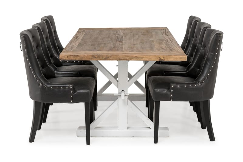 Lyon Förlängningsbar Matgrupp 200 cm med 6 Tuva Fåtölj - Natur/Vit/Svart - Möbler - Matplats - Matgrupp & matbord med stolar