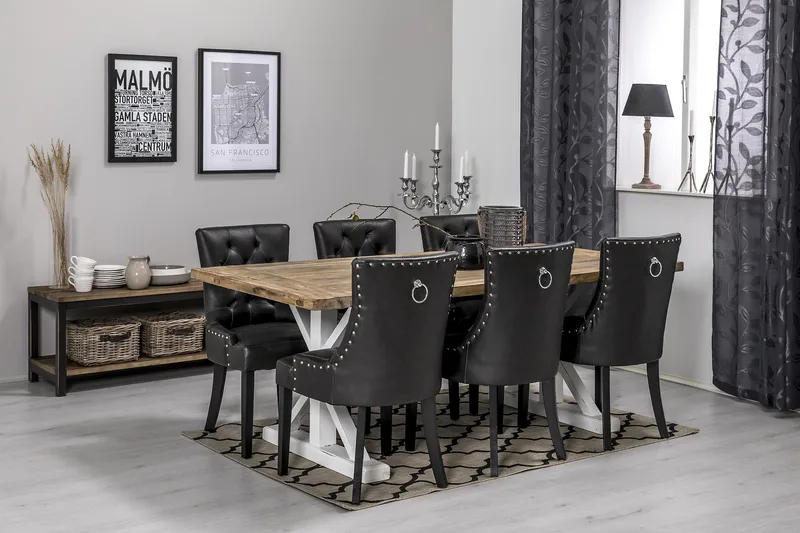 Lyon Förlängningsbar Matgrupp 200 cm med 6 Tuva Fåtölj - Natur/Vit/Svart - Möbler - Matplats - Matgrupp & matbord med stolar