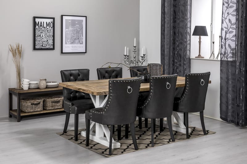 Lyon Förlängningsbar Matgrupp 200 cm med 6 Tuva Fåtölj - Natur/Vit/Svart - Möbler - Matplats - Matgrupp & matbord med stolar